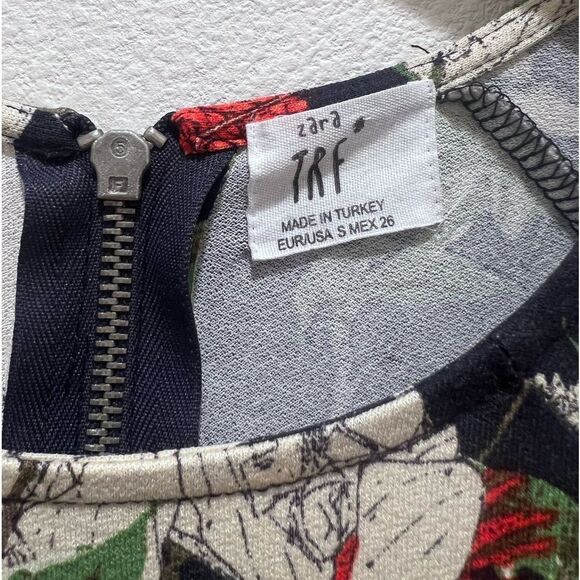 Zara TRF Black Floral Rose Botanical Swing Short Sleeve Flowy Tunic Dress 💜 - Picture 9 of 11